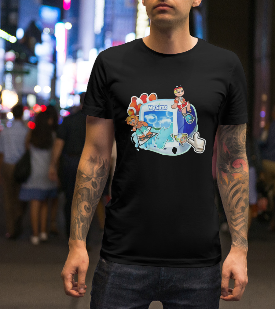 MySims Beach Adventure Clownfish Dolphin و Surfing Fun T-Shirt