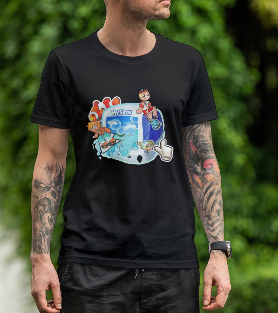 MySims Beach Adventure Clownfish Dolphin و Surfing Fun T-Shirt