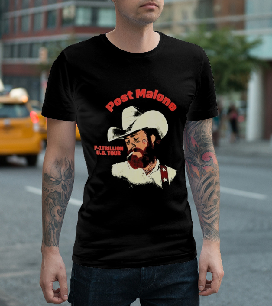 Post Malone F 1 Trillion U.S. Tour Cowboy Hat And Cigarette T-Shirt