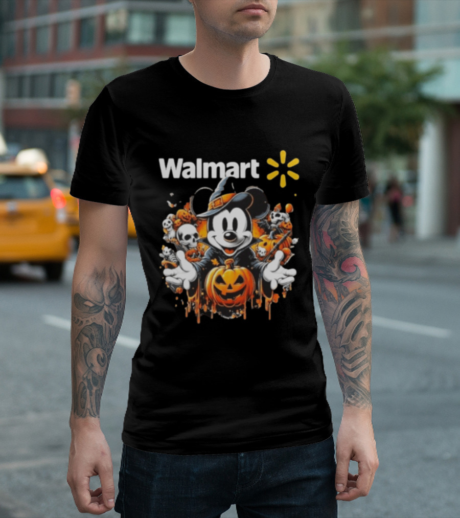 Walmart Mickey Mouse Halloween Witch Pumpkin Skulls T-Shirt