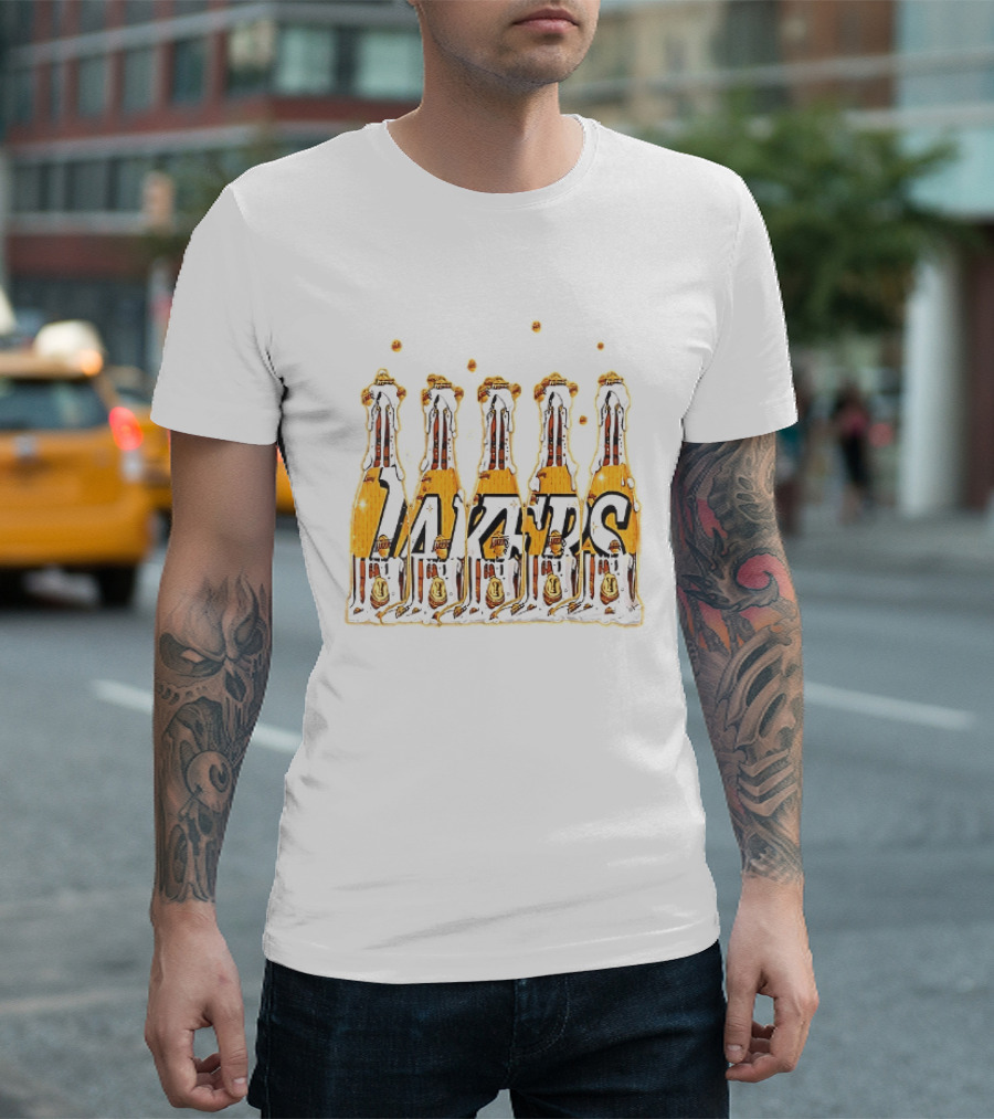 Lakers Champagne Bottle Celebration Popping Bubbles T-Shirt