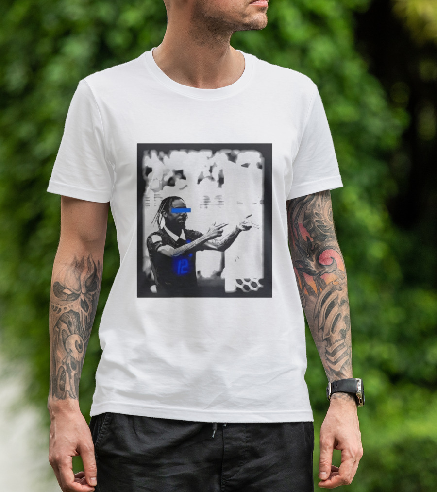 Bradley Barcola France Parasite Number 12 Footballer Blue Accents T-Shirt