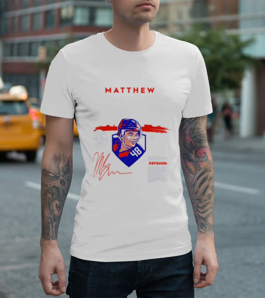 Matthew Schaefer New York Islanders 48 Spotlight Signature Helmets T-Shirt