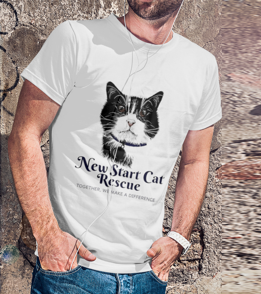 New Start Cat Rescue Together We Make A Difference Black And White Cat T-Shirt