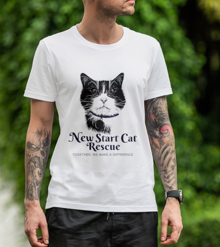 New Start Cat Rescue Together We Make A Difference Black And White Cat T-Shirt