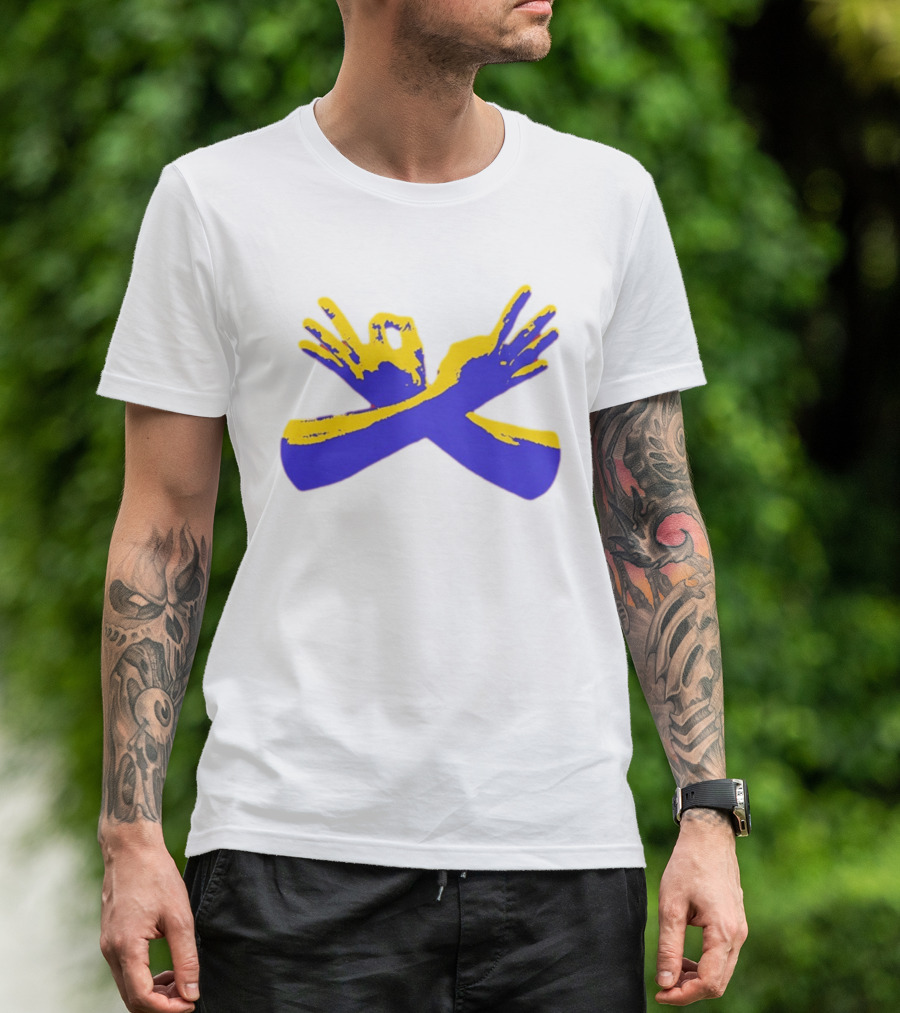 Hand Gesture Okay Yellow Blue Crossed Hands T-Shirt