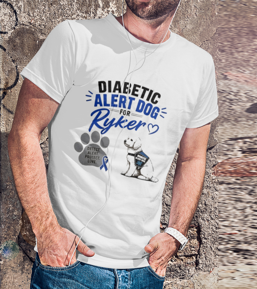 Diabetic Alert Dog Detect Protect Love Ribbon Ryker T-Shirt