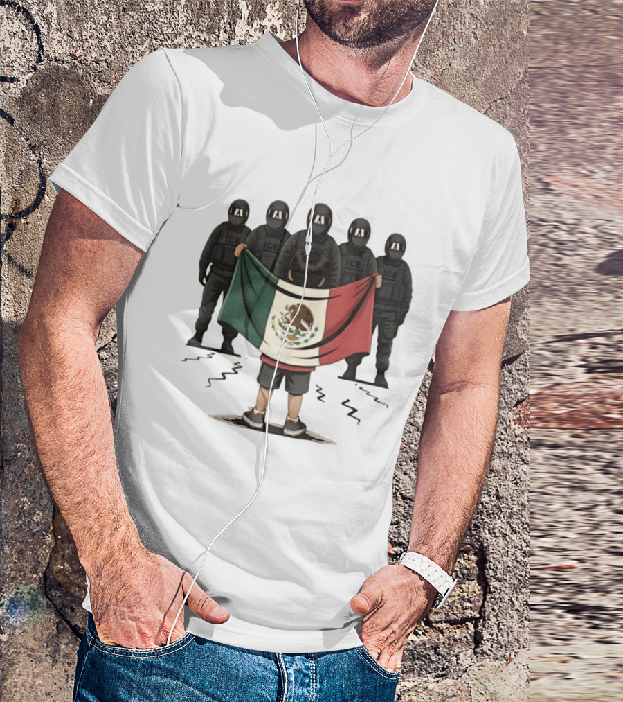 Mexican Flag Held By Kid Facing ICE Tactical Officers T-Shirt