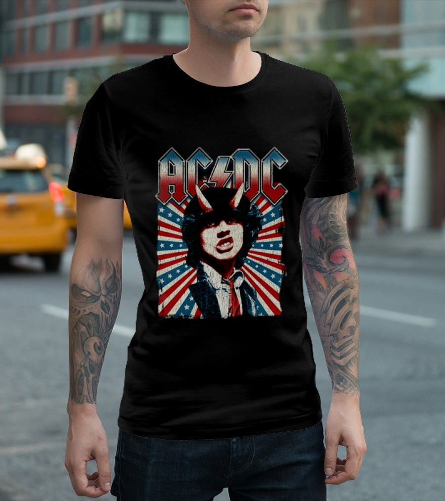 AC DC PWR Up Tour 2026 North America Highway To Hell USA Red White Blue Stripes T-Shirt