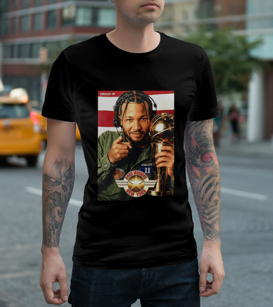 Jalen Brunson New York Knicks Captain Clutch 11 Good Morning New York NBA Trophy T-Shirt