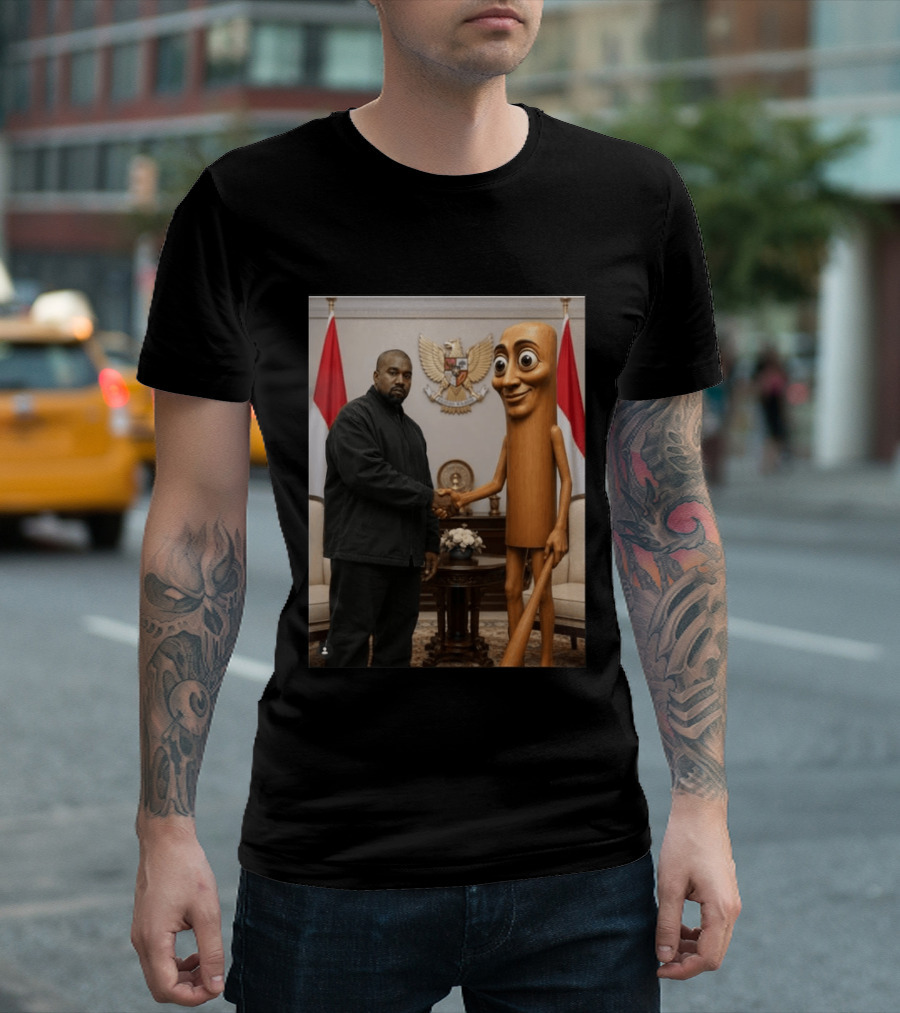 Kanye West And Indonesian Sahur Shaking Hand With Tung Tung Baton In Presidential Setting T-Shirt