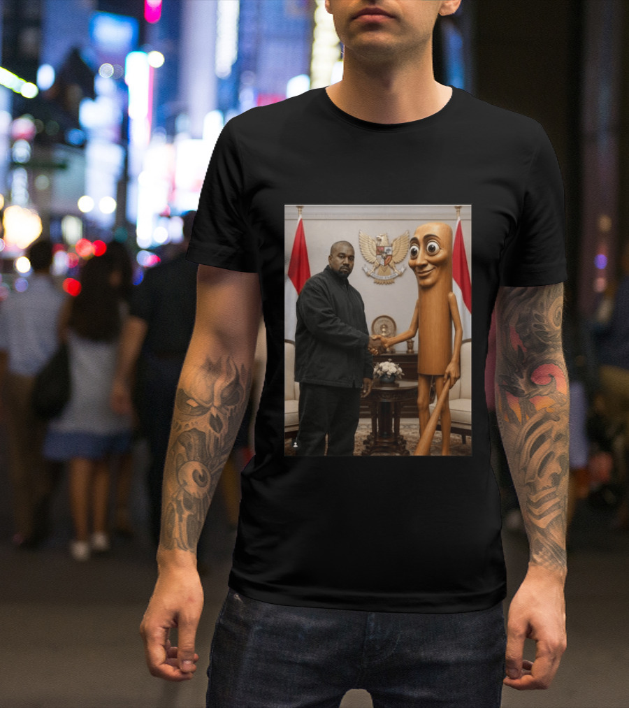 Kanye West And Indonesian Sahur Shaking Hand With Tung Tung Baton In Presidential Setting T-Shirt