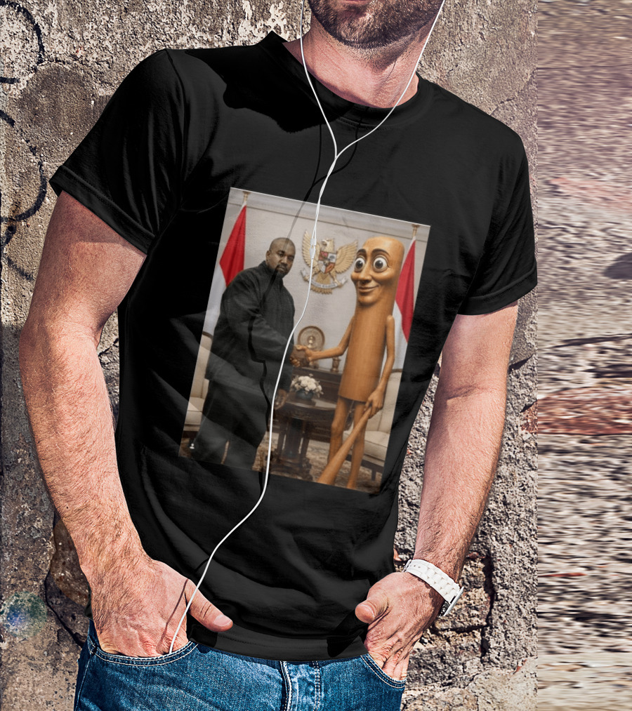 Kanye West And Indonesian Sahur Shaking Hand With Tung Tung Baton In Presidential Setting T-Shirt