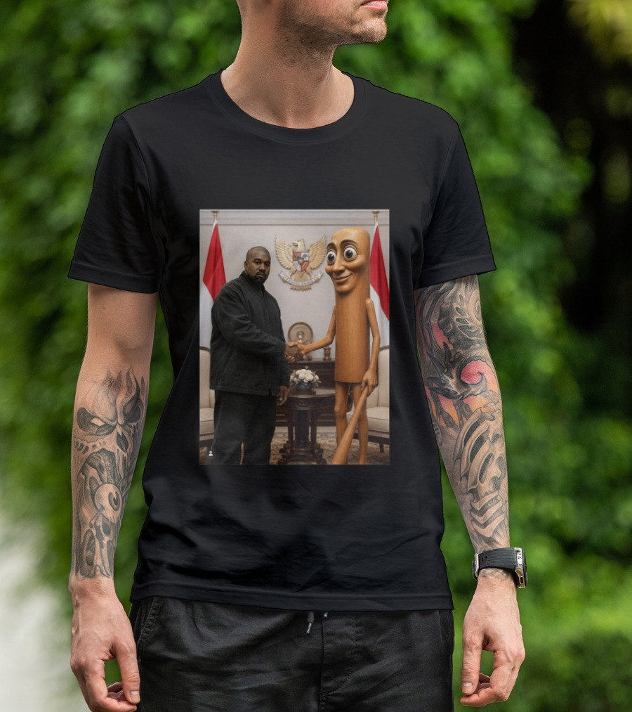 Kanye West And Indonesian Sahur Shaking Hand With Tung Tung Baton In Presidential Setting T-Shirt