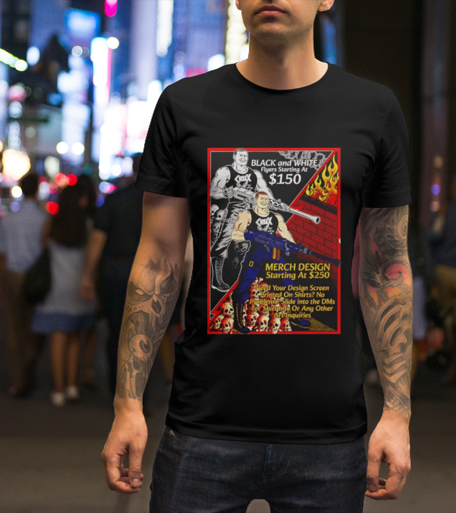 Crux Black And White Flyers And Merch Services Skulls And Flames Promo T-Shirt