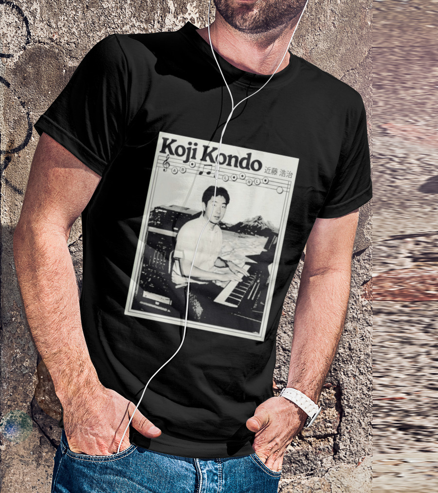 Koji Kondo Iconic Music Composer With Musical Notes And Piano Mastery T-Shirt
