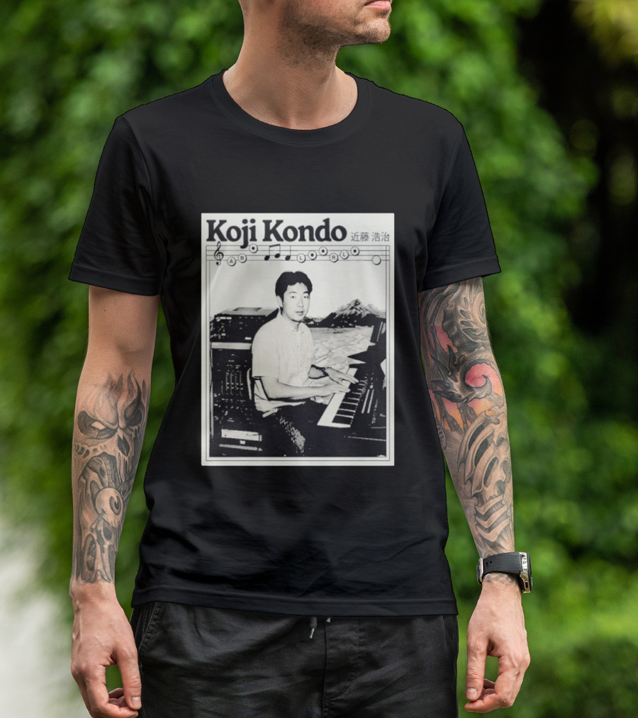 Koji Kondo Iconic Music Composer With Musical Notes And Piano Mastery T-Shirt