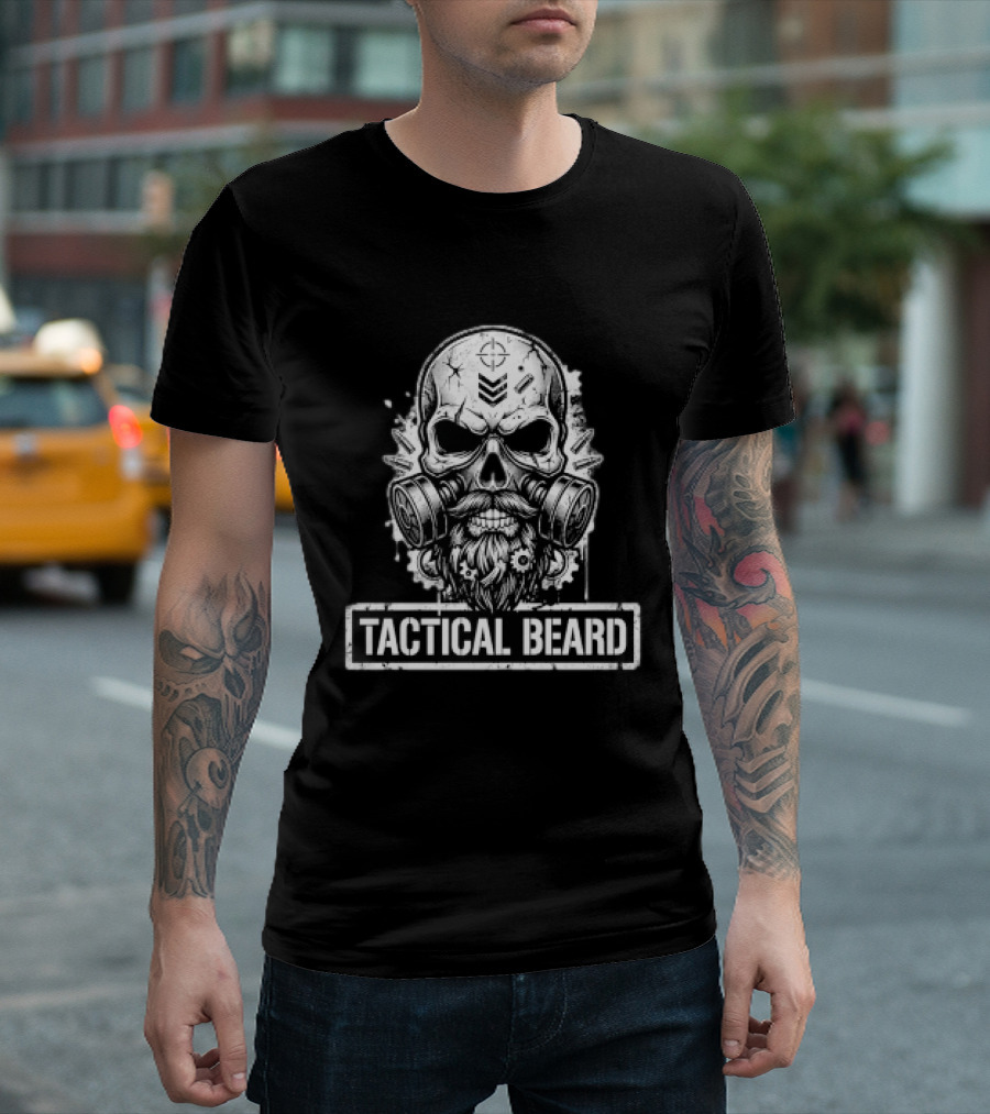 Tactical Beard Gas Mask Skull Military Veteran Protest Owner T-Shirt