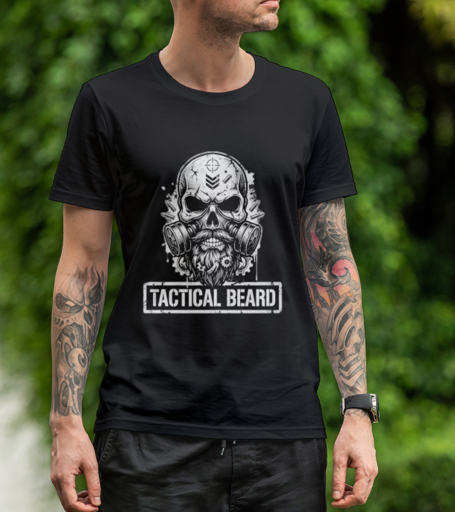 Tactical Beard Gas Mask Skull Military Veteran Protest Owner T-Shirt