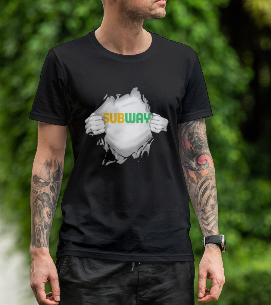 Subway Ripped Chest Superhero Torn Effect Employee Branding T-Shirt