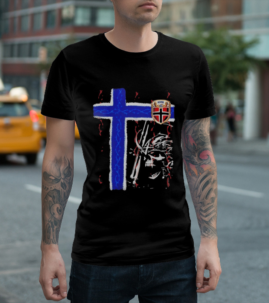 Norge Shield Cross Skull Warrior Norwegian Patriot Nordic T-Shirt