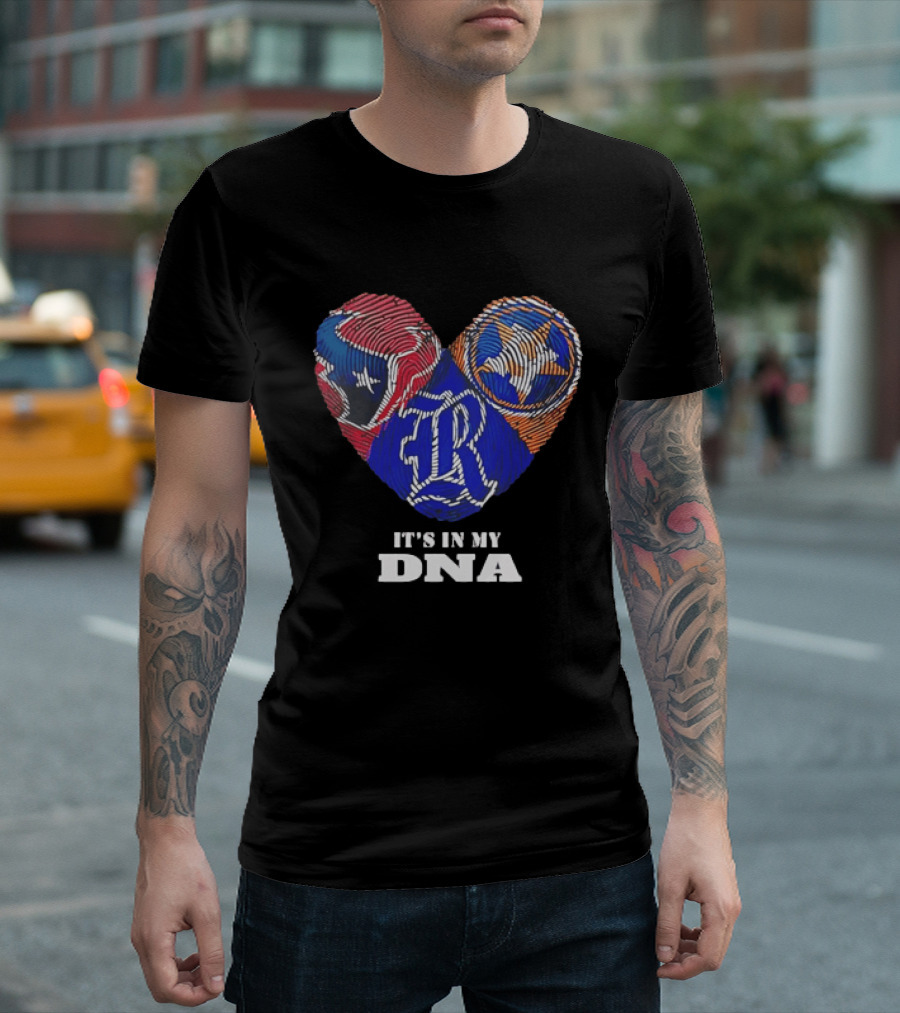 Texas Rangers Astros Fingerprint Heart It's In My DNA T-Shirt
