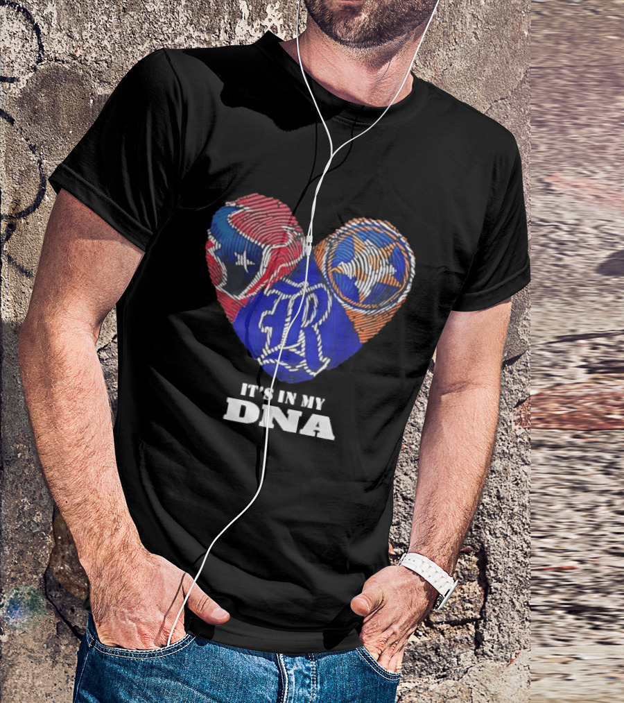 Texas Rangers Astros Fingerprint Heart It's In My DNA T-Shirt