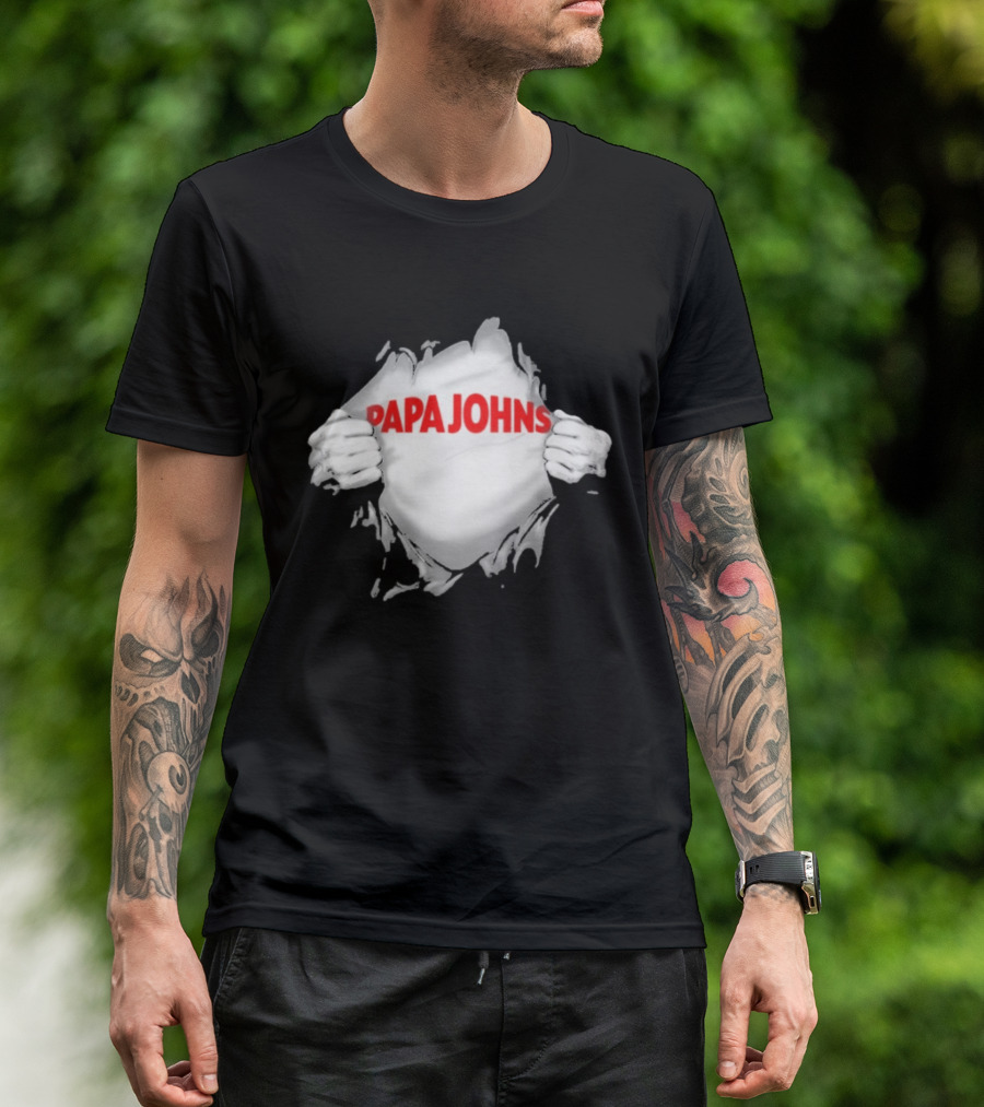 Papa Johns Ripped Chest Superhero Torn Employee T-Shirt