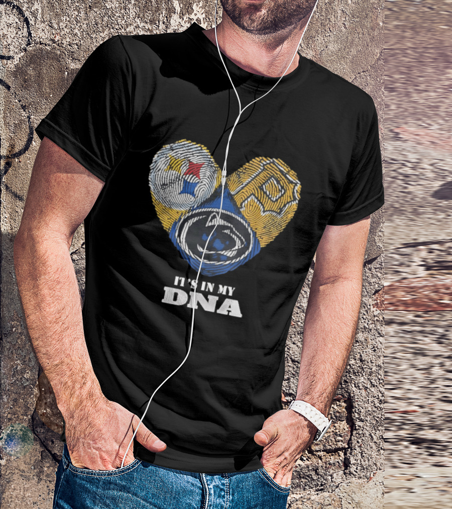 Pittsburgh Steelers Pirates Penn State It's In My DNA Heart Fingerprint T-Shirt