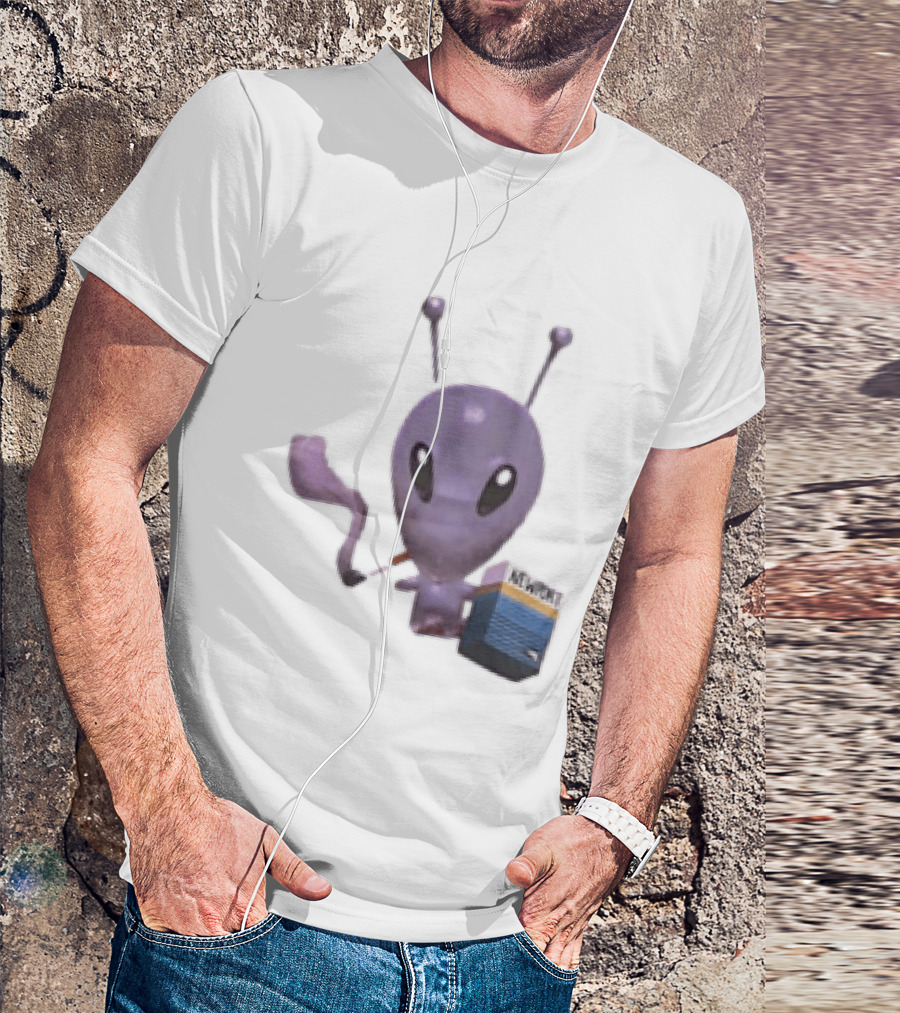 Alien Holding Newport Cigarette Pack Smoking Space Travel T-Shirt
