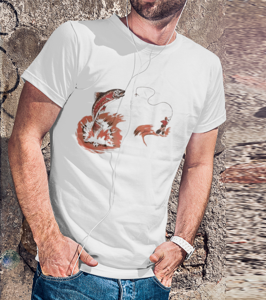 Fly Fisherman Catching Trout With Rod And Line T-Shirt