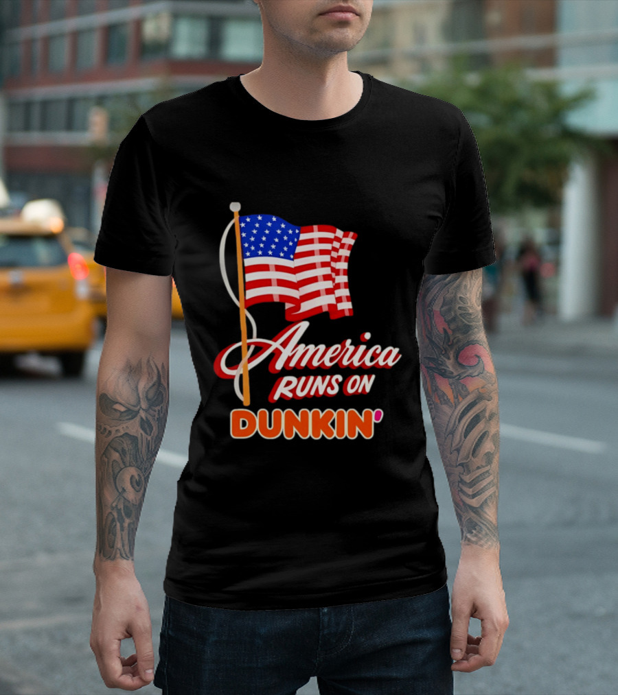 Patriotic America Runs On Dunkin' American Flag Pride T-Shirt
