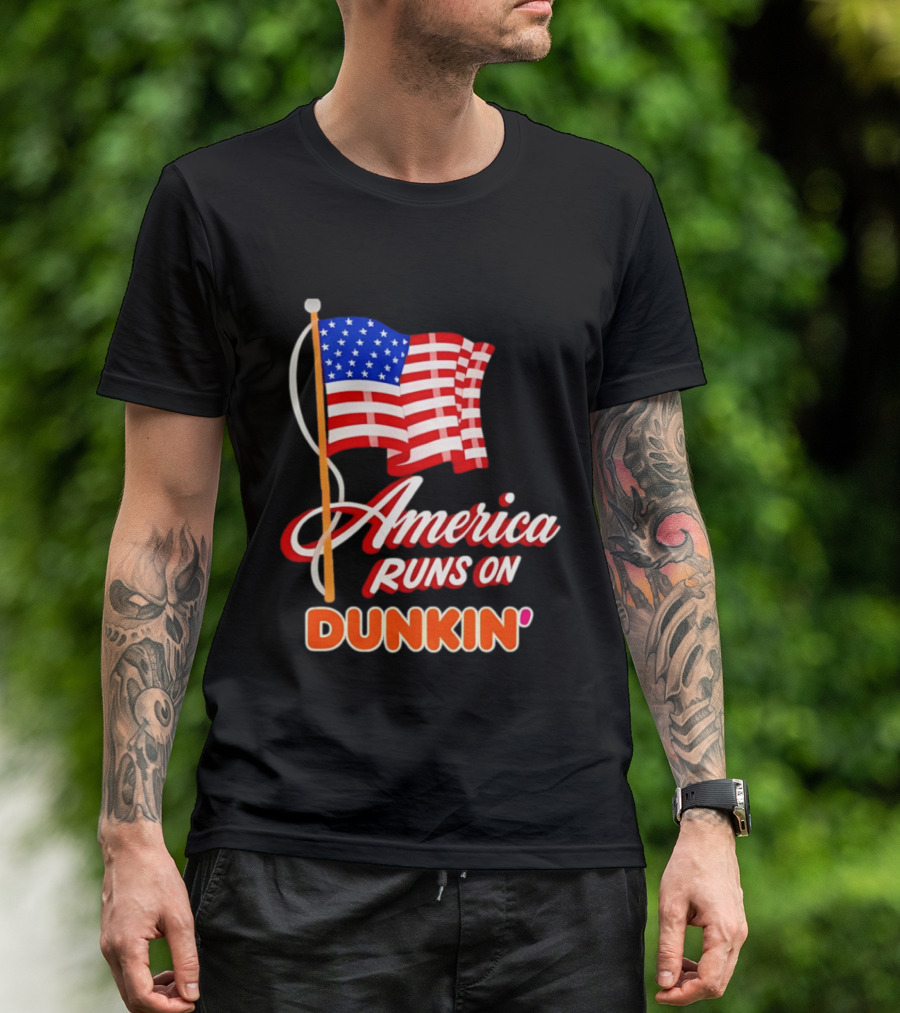 Patriotic America Runs On Dunkin' American Flag Pride T-Shirt