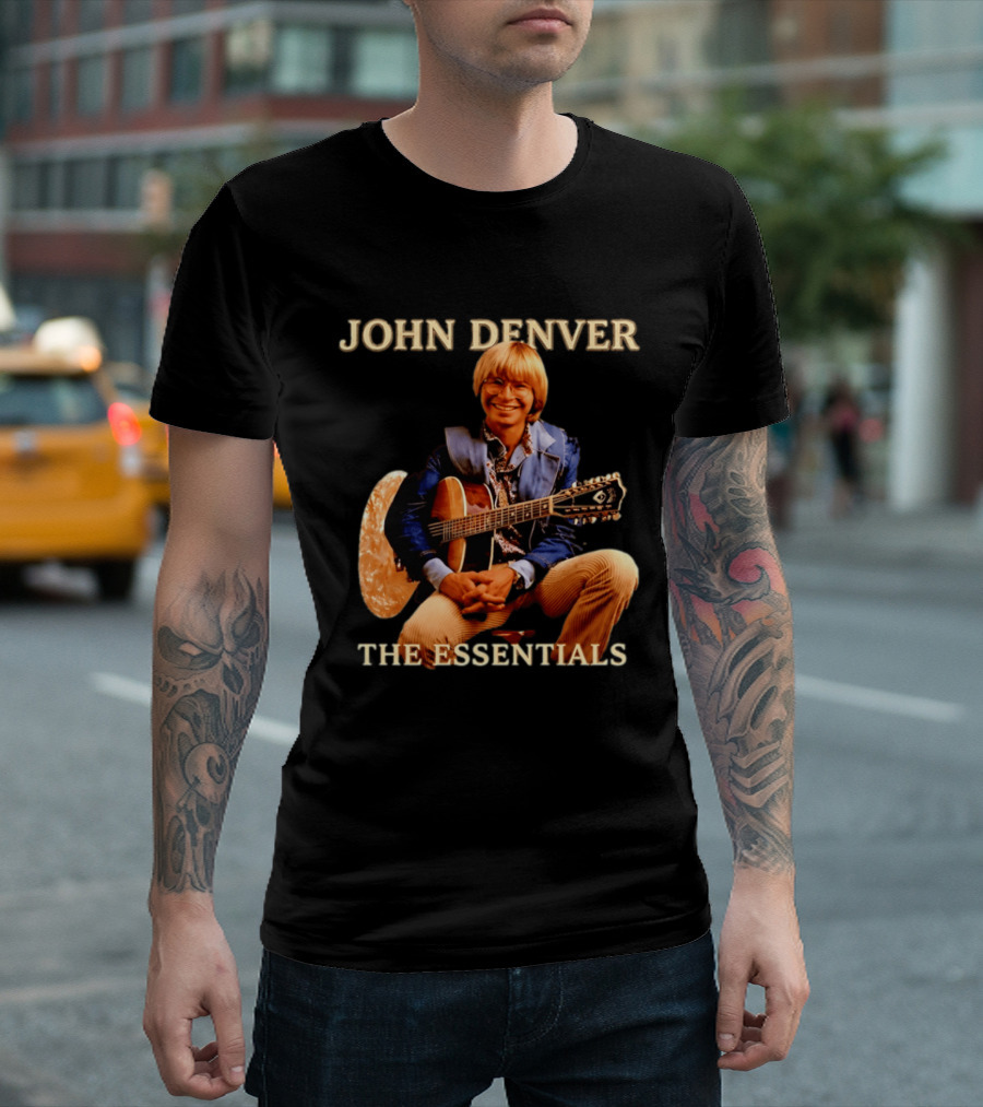 John Denver The Essentials Four Decades Of Folk Music Vintage Guitar T-Shirt
