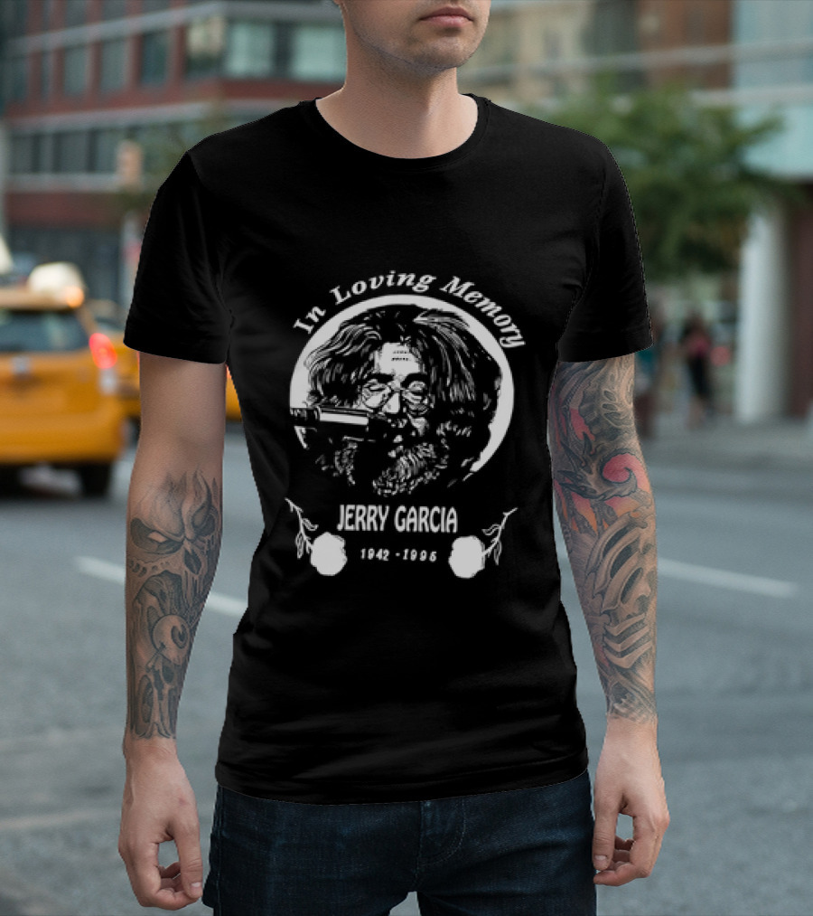 In Loving Memory Jerry Garcia 1942 1995 Grateful Tribute Guitar T-Shirt
