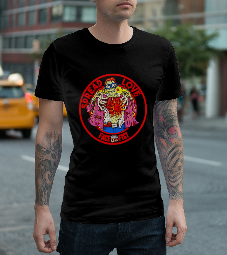 Spread Love Face Fist FMF Zombie Horror Skeleton Heart T-Shirt