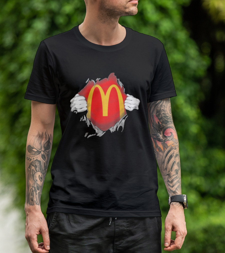 McDonald's Iconic Golden Arches Superhero Ripped Chest Employee T-Shirt