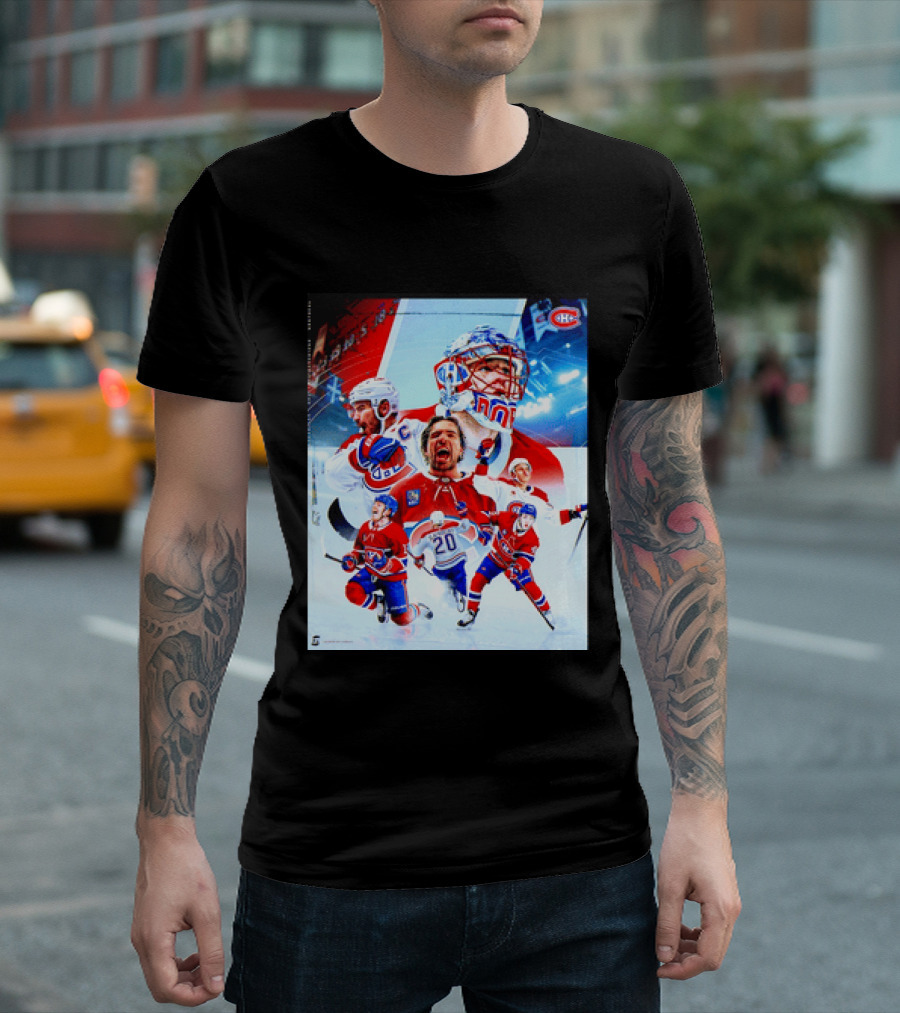 Montreal Canadiens Players And Goalkeeper Collage Featuring Number 20 T-Shirt