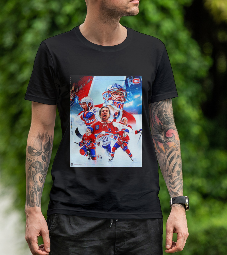 Montreal Canadiens Players And Goalkeeper Collage Featuring Number 20 T-Shirt