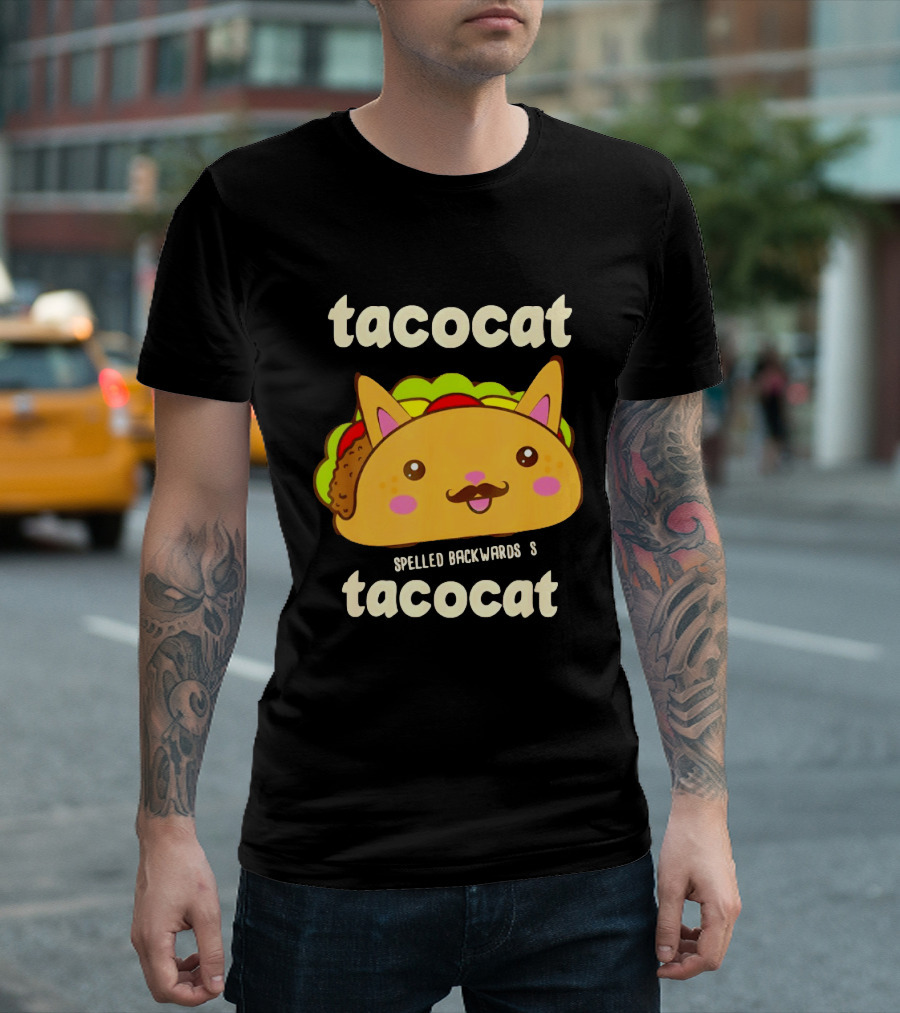 Tacocat Spelled Backwards Funny Meme Cartoon Palindrome Cat T-Shirt