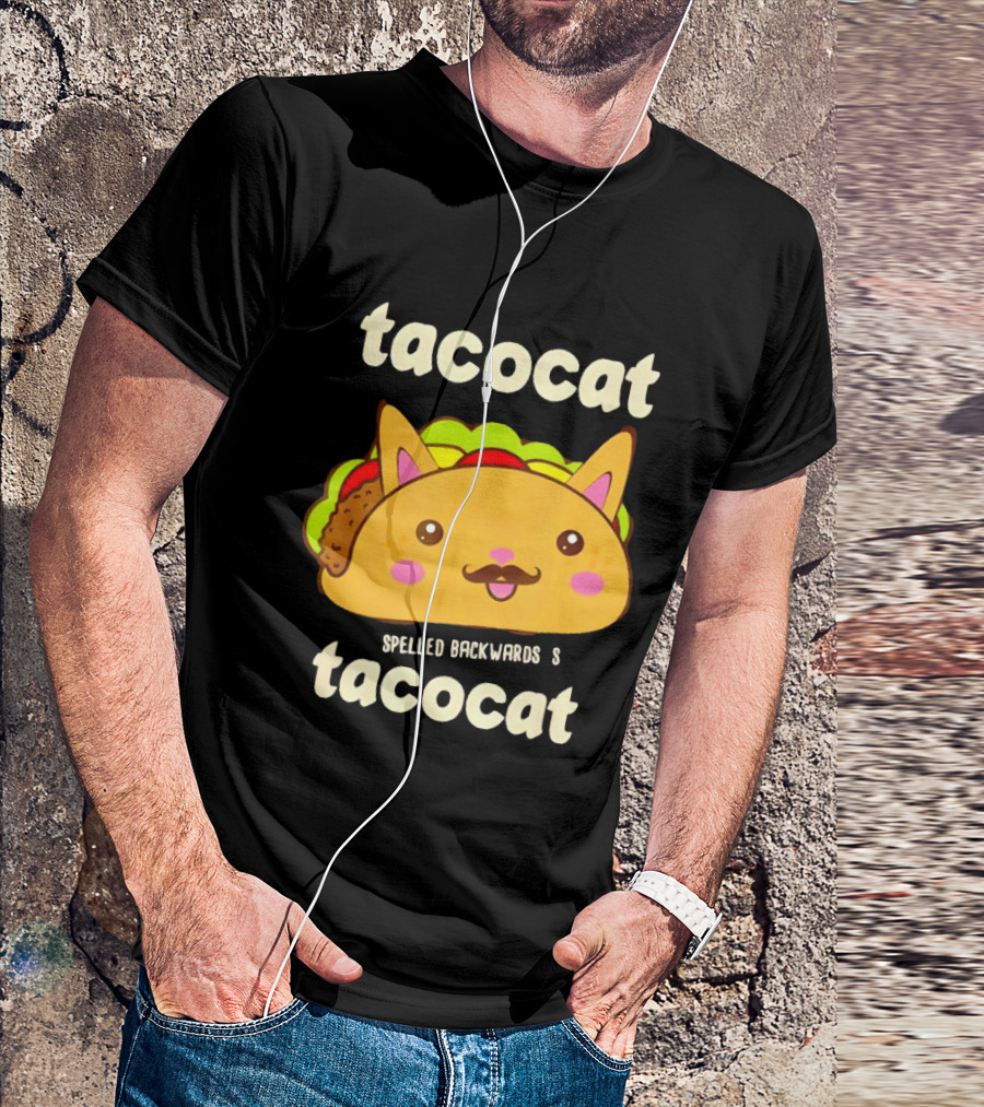 Tacocat Spelled Backwards Funny Meme Cartoon Palindrome Cat T-Shirt