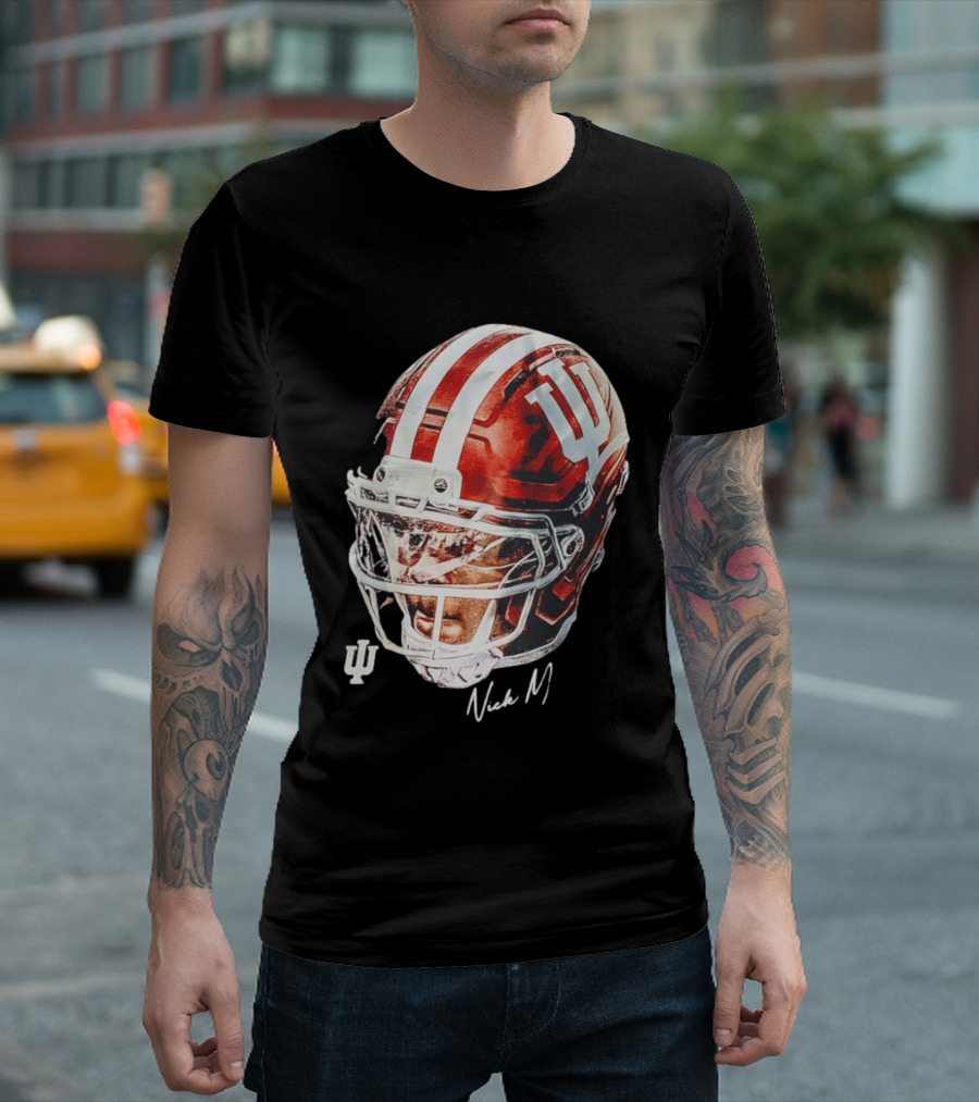 Nick Marsh Indiana University Football Helmet IU Iconic Red And White T-Shirt