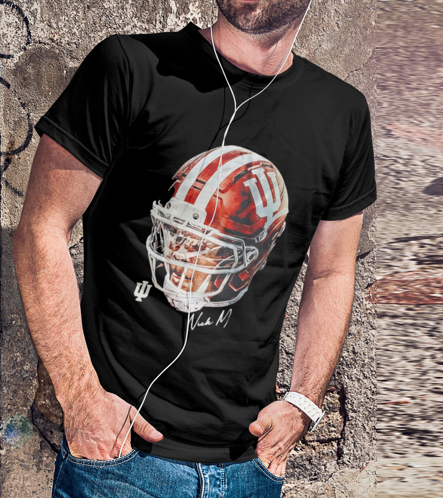 Nick Marsh Indiana University Football Helmet IU Iconic Red And White T-Shirt