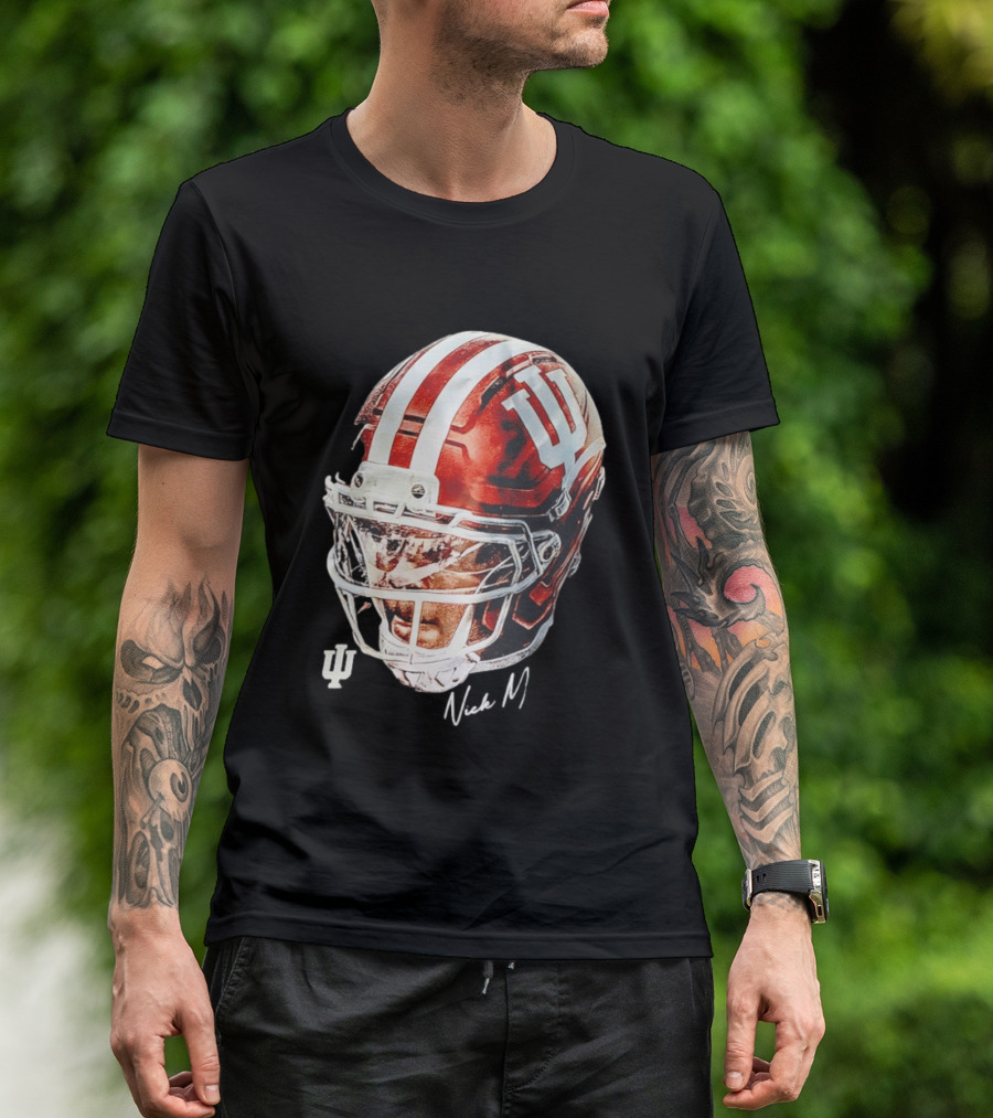 Nick Marsh Indiana University Football Helmet IU Iconic Red And White T-Shirt