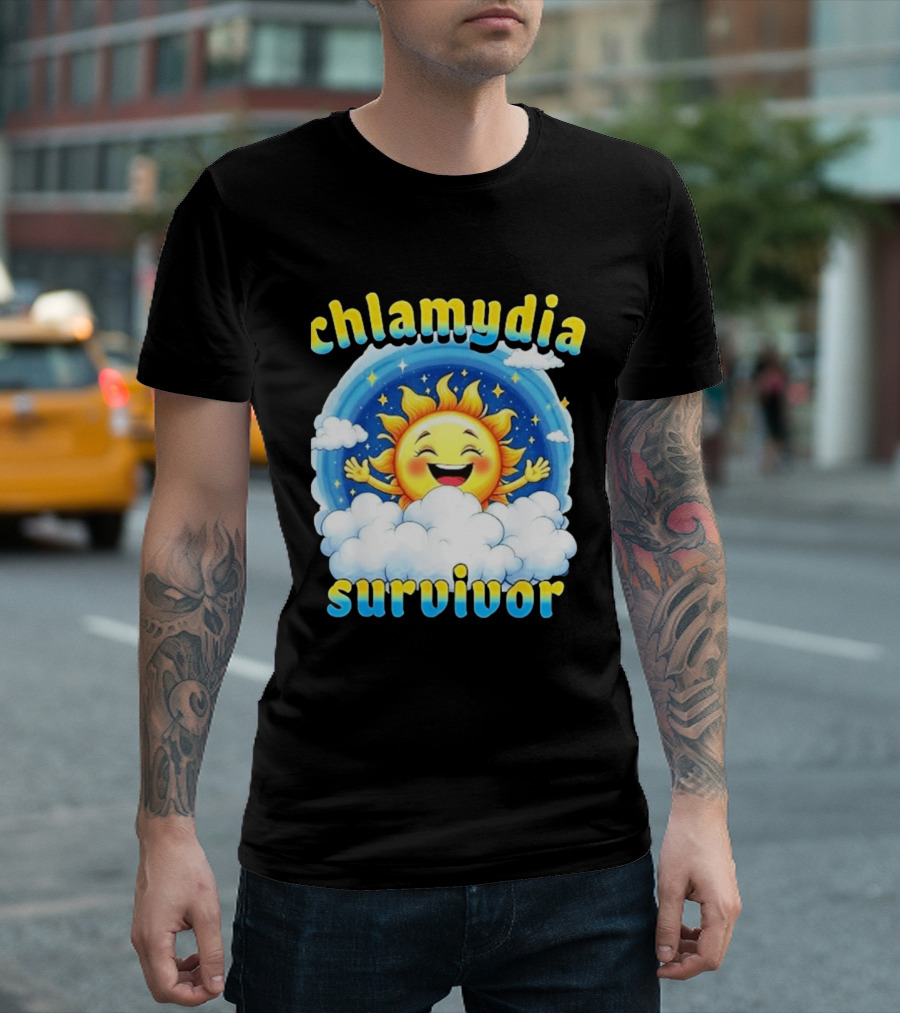 Chlamydia Survivor Sun Cartoon Humor Clouds Sky T-Shirt