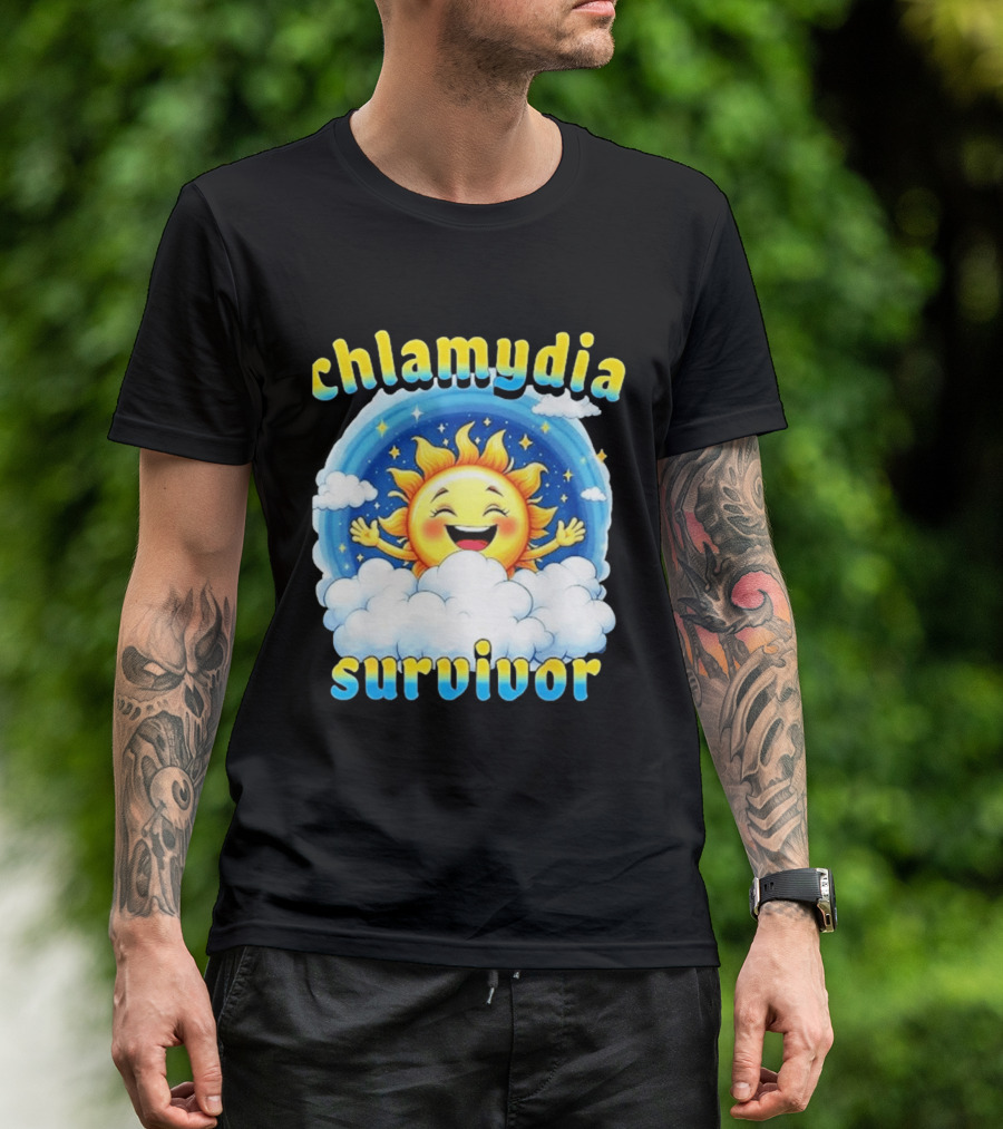 Chlamydia Survivor Sun Cartoon Humor Clouds Sky T-Shirt