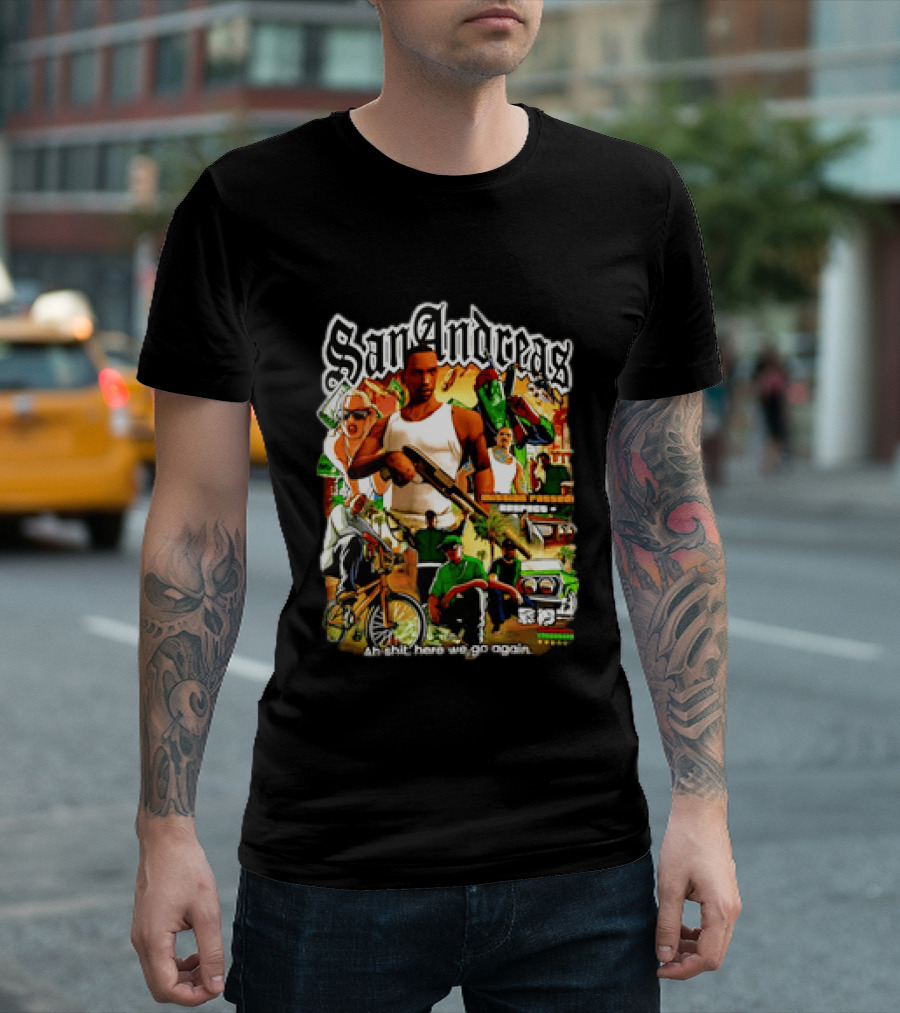 San Andreas Ah Shit Here We Go Again Classic Character Collage T-Shirt