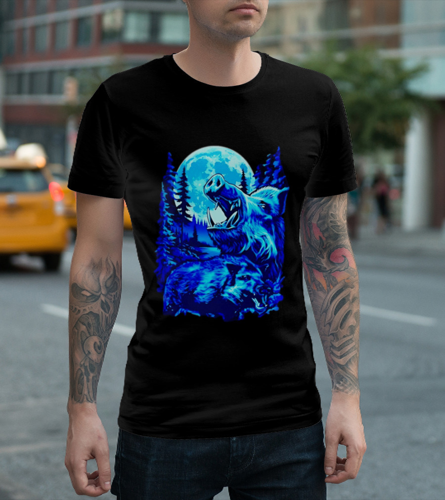Wild Boar Forest Moonlight Wildlife Night Nature T-Shirt
