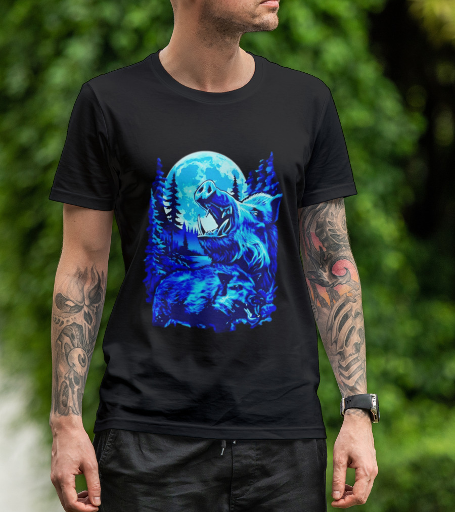 Wild Boar Forest Moonlight Wildlife Night Nature T-Shirt