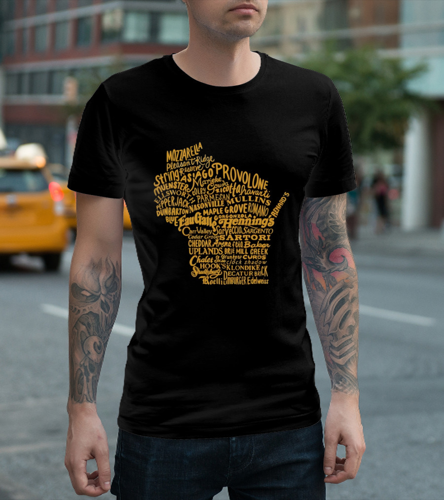 Wisconsin Cheese Map Eau Galle Cheddar Provolone Mozzarella Gouda Asiago Parmigiano Ullands T-Shirt